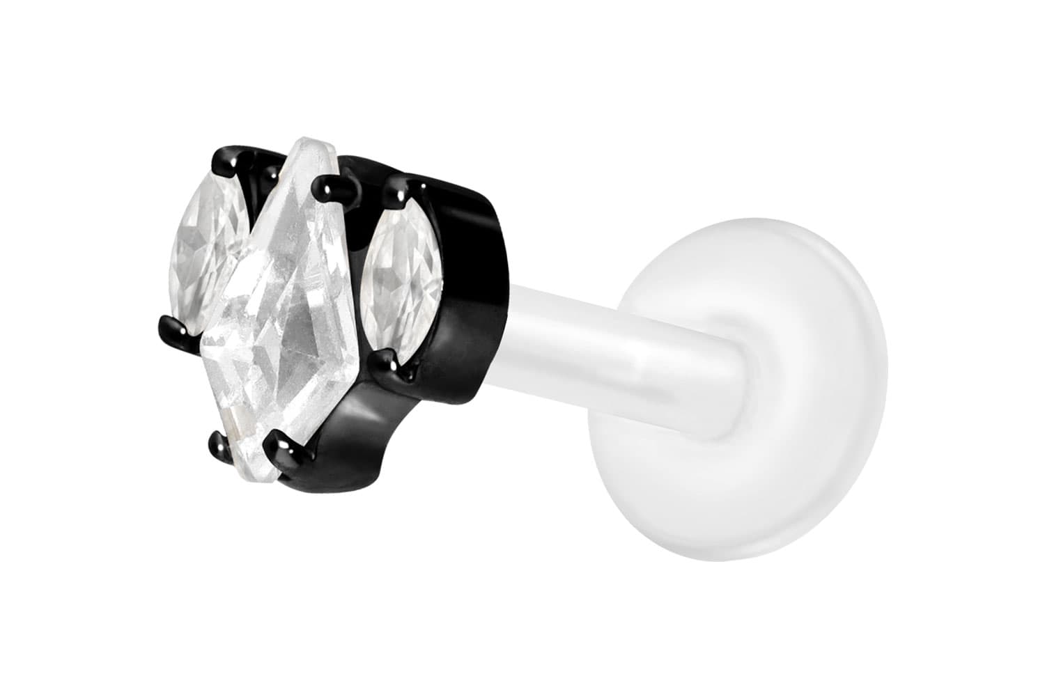 PTFE Labret Piercing mit Innengewinde + Titan-Aufsatz KRISTALLSCHILD + KRISTALLOVALE